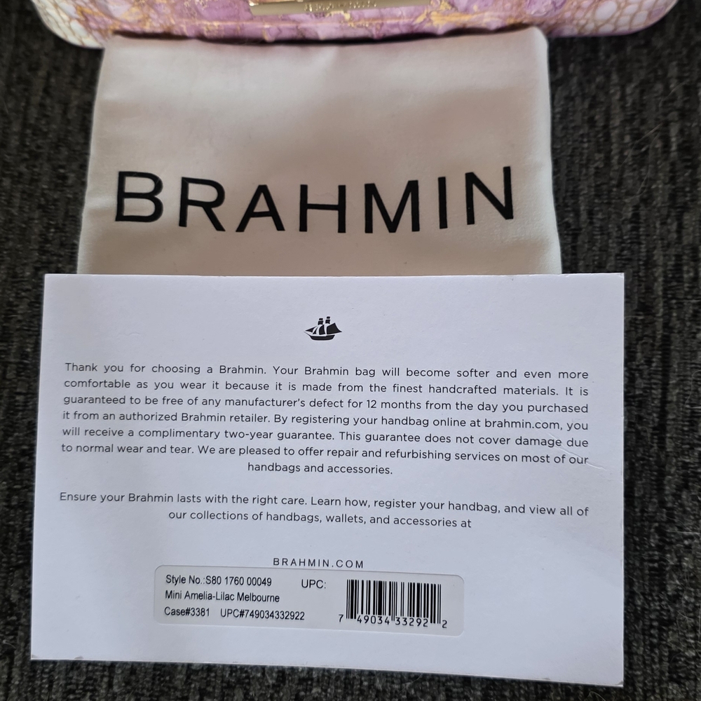 Brahmin Mini Amelia Lilac Melbourne Bucket Bag / Crossbody - Picture 16 of 16